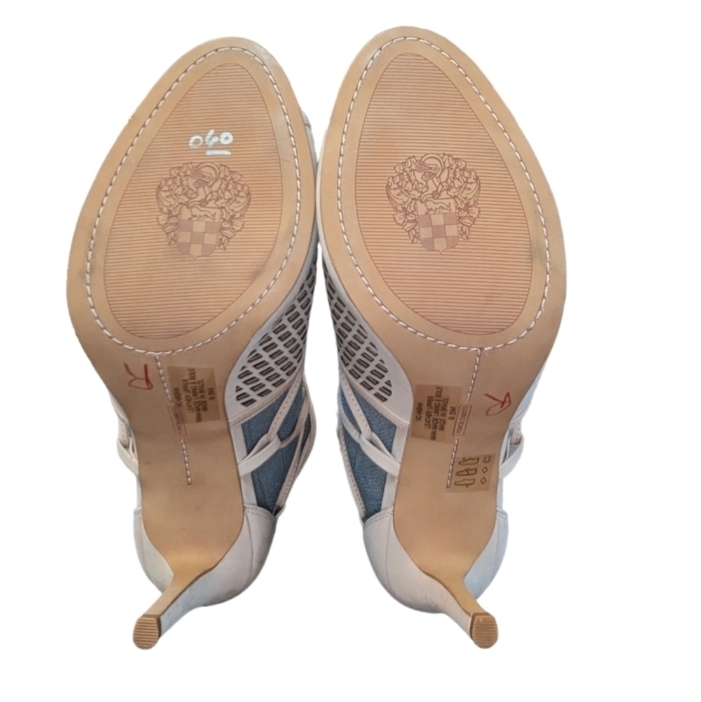 Vince Camuto Vasha Lace Tie Up High Heel Strappy Cutout Nude Beige Sandals 9.5 - Picture 8 of 14